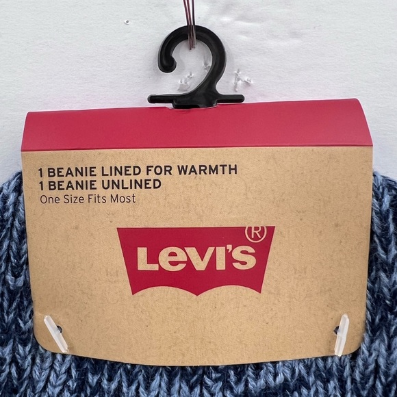 LEVI’S, BEANIE SET,2 WARM BEANIES,NAVY BLUE W/PATTERN & GREY,100%ACRYLIC, UNUSEX - Picture 10 of 16